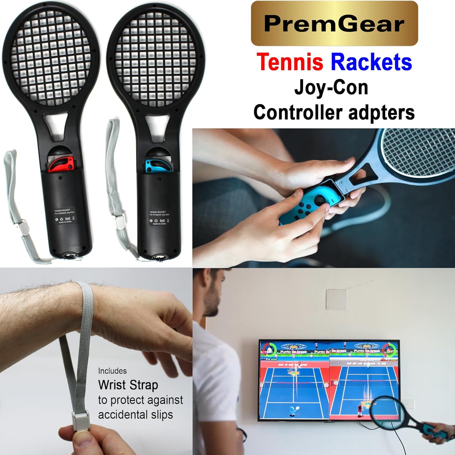 Nintendo Switch Sports for Nintendo Switch with Leg Strap accessory, 2 Tennis Rackets, 24 Slot Game Card Holder & PremGear Cleaning Cloth