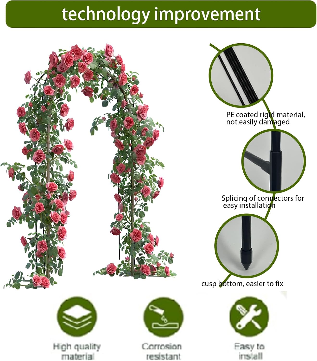 Metal Garden Arch - Metal Wedding Arch Backdrop Stand, Garden Arbor: 47.2(W)×94.5(H) inch, Garden Arbor for Climbing Plant Outdoor, Wedding, Party, Backyard, Lawn