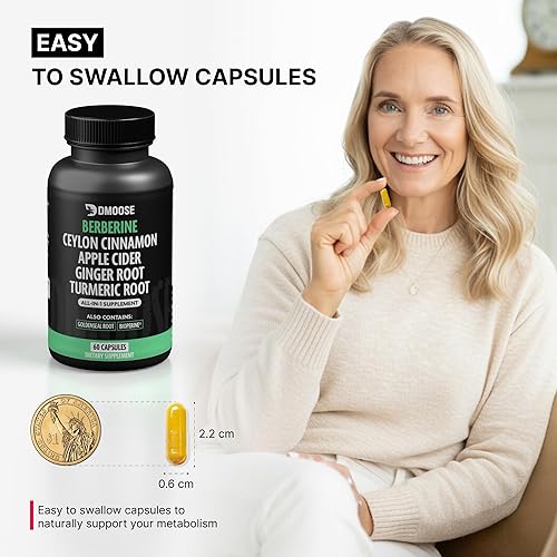 Vista 6 de Berberina HCL 1400 mg con canela de Ceilán para apoyar la digestión y el metabolismo - Suplemento de berberina 7 en 1, canela de Ceilán, biopreno