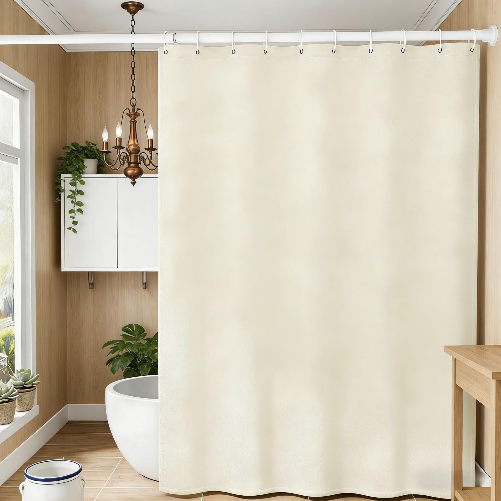 Rideau de douche 70x210 cm beige en tissu fini les moisissures et l'eau partout salle de bain