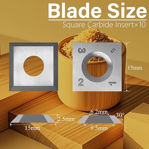 Miniatura 2 de 0.591 in Plaza Carburo Insertos Cortadores Cuchillos Cuchillos Cuchillos 15 × 15 × 0.098 in-30 ° para carpintería espiral/cepillo helicoidal Cabeza