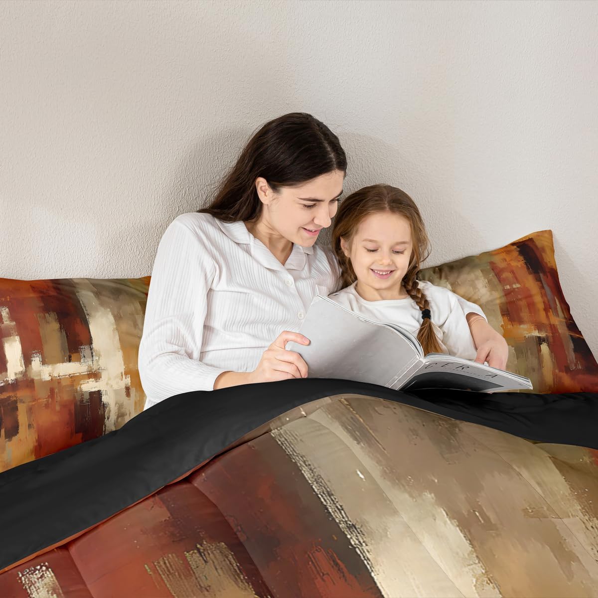 Feelyou Burnt Orange Comforter Set King Size Abstract Rust Art Bedding Set for Kids Boys Girls Geometric Modern Chic Duvet Quilt Farmhouse Bedroom Decor Microfiber 3 Pcs with 2 Pillow Cases