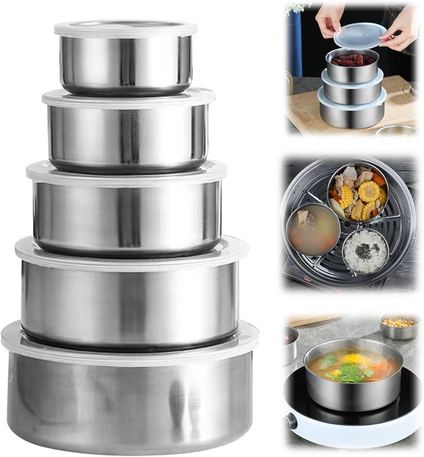 2 Set Mixing Bowl Set for Kitchen, Mixing Bowls With Lids Set, Stainless Steel Mixing Bowls, Stackable Mixing Bowl Set for Food Storage Kitchen