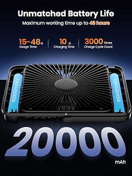 Warmco 20000mAh Battery Powered Fan, Ultra-Slim 8-Inch Portable Camping Fan with LED Lantern, Up to 48H Runtime Rechargeable Desk Fan for Bedroom, Outdoor, Tent, Travel, Cruise Ship Essentials
