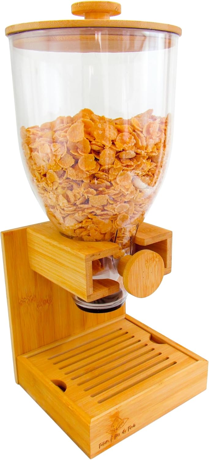 Bamboo Dispenser 3.5Liters (118 fl Oz) , Cereal Dispenser, Storage Container, Snack Bar Station, Dry Food Dispenser, Cereal Dispenser Countertop, House Essentials