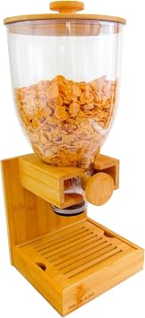 Bamboo Dispenser 3.5Liters 118 fl Oz , Cereal Dispenser, Storage Container, Snack Bar Station, Dry Food Dispenser, Cereal Dispenser Countertop, House Essentials