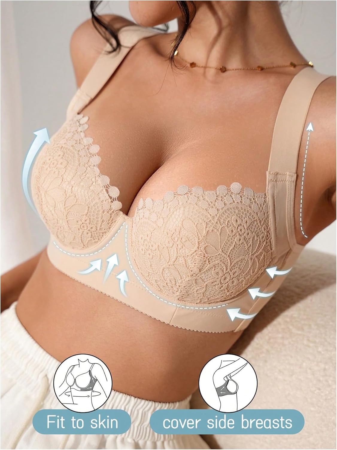 OYOANGLE Women's Push Up Lace Bras Underwire Adjustable with Wide Strap Lingerie Shaping Support Sexy Bras - Image 3