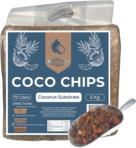 Southside Plants Coco Chip - Sustrato de coco mediano para tierra para macetas de jardín, 100% orgánico y ecológico, ladrillo de 11 libras para
