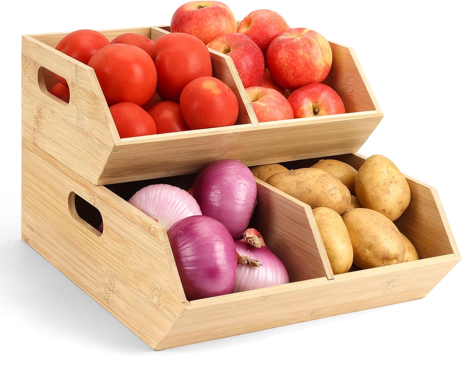 Bamboo Pantry Organizers: Stackable Baskets for Veggies & Bread