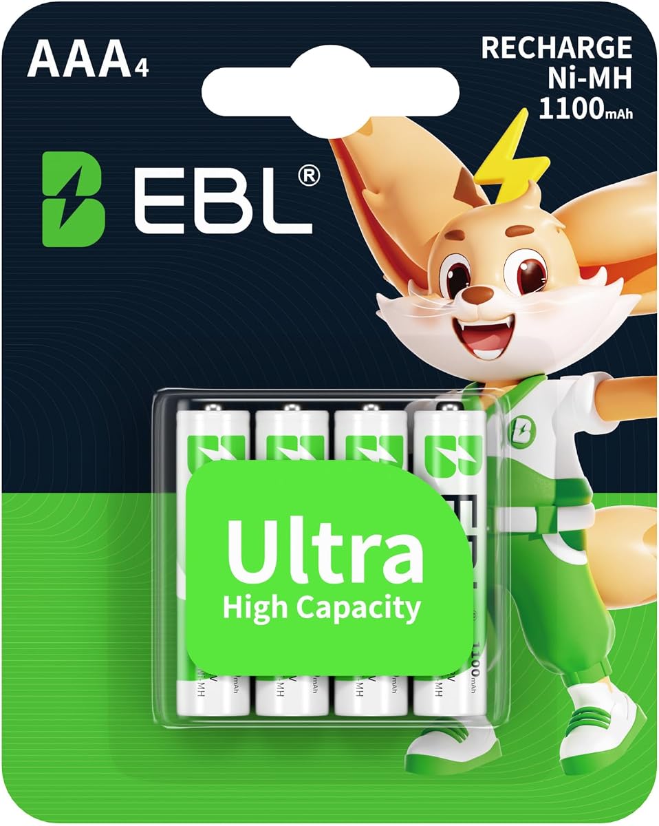 Baterías recargables AAA (4 unidades) Batería NiMH triple A precargada de 1100 mAh con paquete minorista