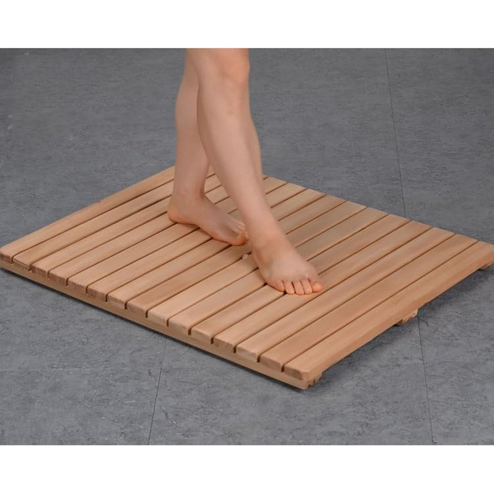 Tapis de douche antidérapant en bambou contre le carrelage glissant avec drainage central