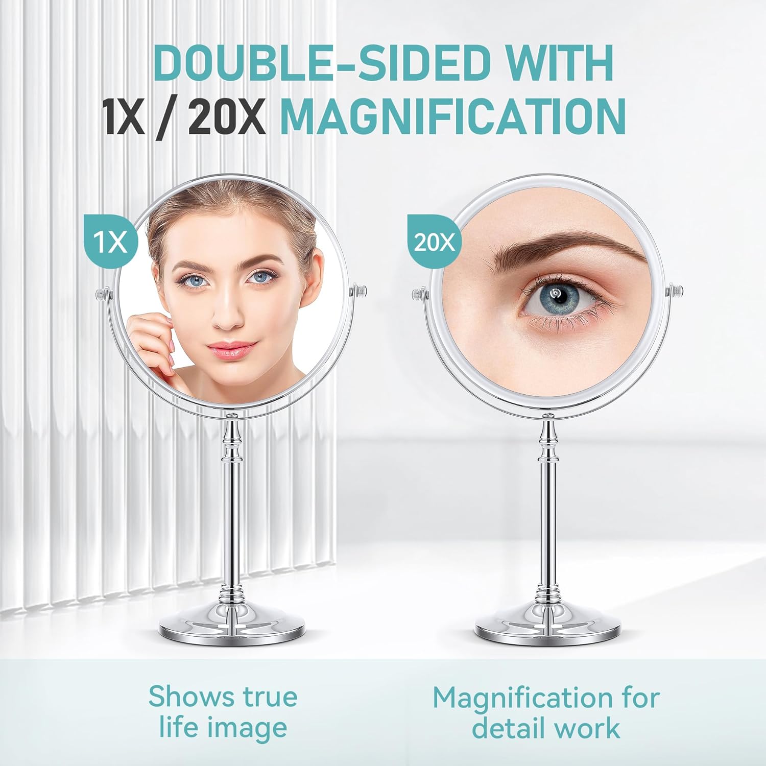 MIYADIVA Magnifying Mirror 20x, Double Sided 1X & 20X Magnifying Mirror on Stand, Large Tabletop Magnified Vanity Mirror, Magnified Mirrors with 360°Rotation for Bathroom or Bedroom,8 Inches