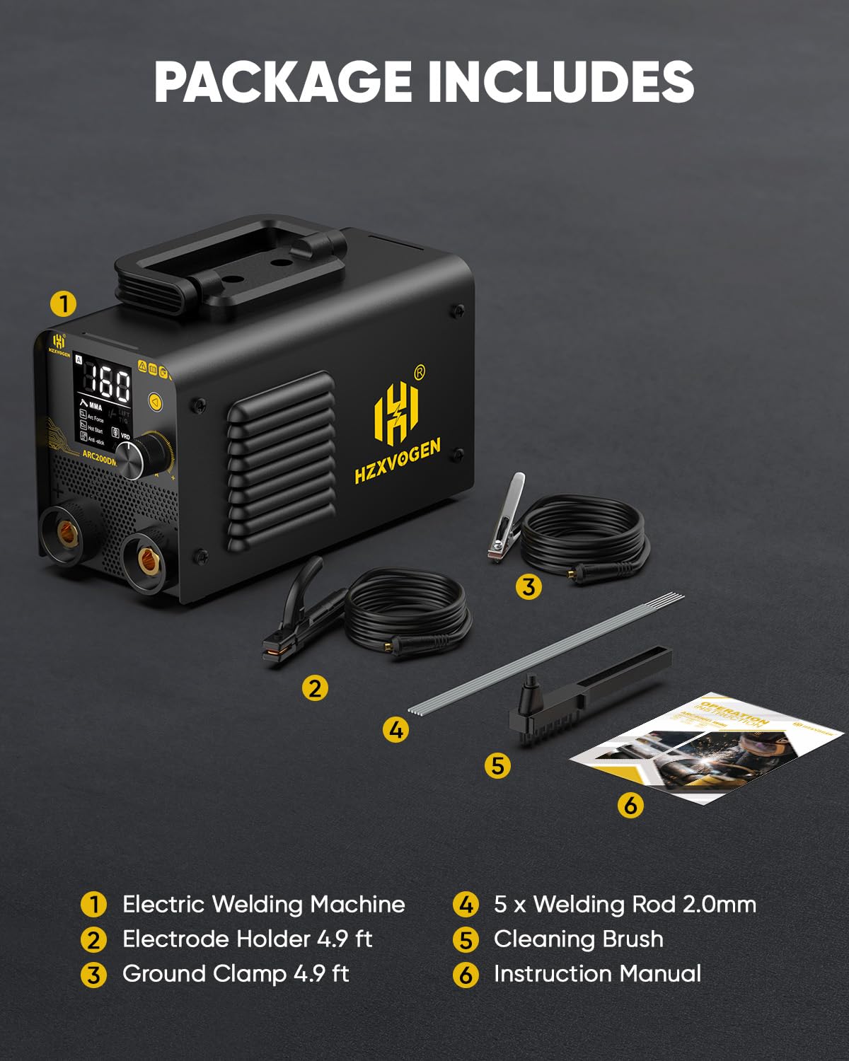 H HZXVOGEN Mini Spawarka Inwertorowa 230V 200A, 2 w 1 MMA & Lift TIG, Przenośna Spawarka Elektrodowa dla Początkujących i Majsterkowiczów, z Wyświetlaczem LED, Hot-Start, Anti-Stick