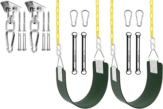 2 Packs Swing Set Seat with Metal Triangle Ring & 66Inch Anti-Rust Chains Bundle with GAMKII 2 Packs Swing Hanger 304 Stainless Steel 1763lbs Capacity