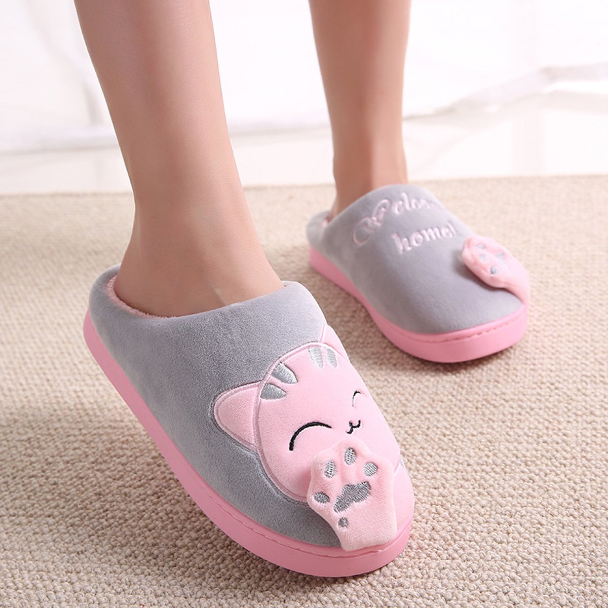 Rojeam Mignon Pantoufle de Noël Pantoufles Chaudes Chaussons Pantoufles de nouveauté en Peluche Douce
