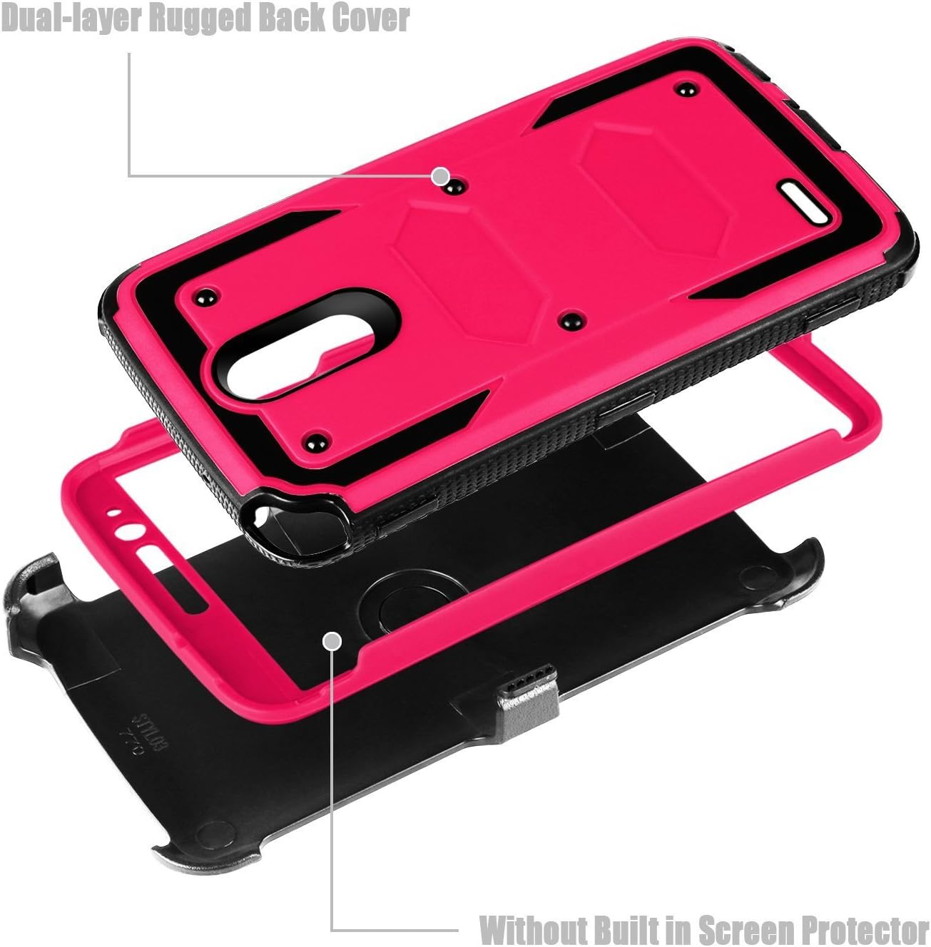 J.west Compatible with LG Stylo 3 /Stylo 3 Plus/Stylus 3 Phone Case, Heavy Duty Full-Body Rugged Holster Armor Case [Belt Clip][Kickstand] for Stylus 3 Plus/G Stylo 3/LS777- Magenta