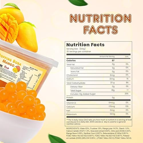 Vista 232 de Fanale Perlas de fresa y mango, veganas, sin OMG, sin gluten, sin grasa, perfectas para té de burbujas, batidos, helados, postres y bebidas, 2