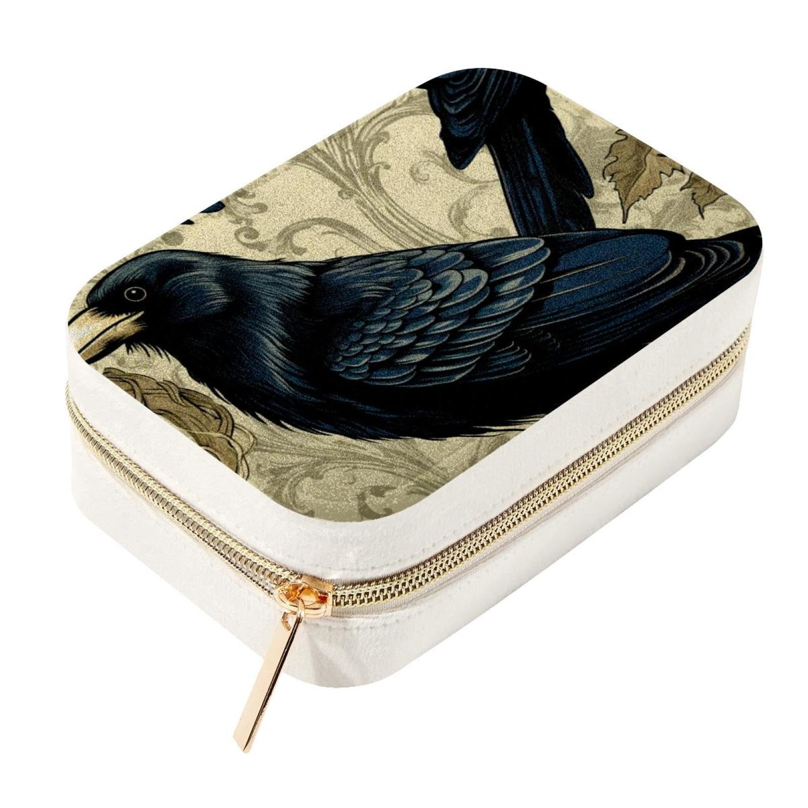 Boîte à bijoux de voyage en velours Crow avec fermeture éclair pour colliers et boucles d'oreilles