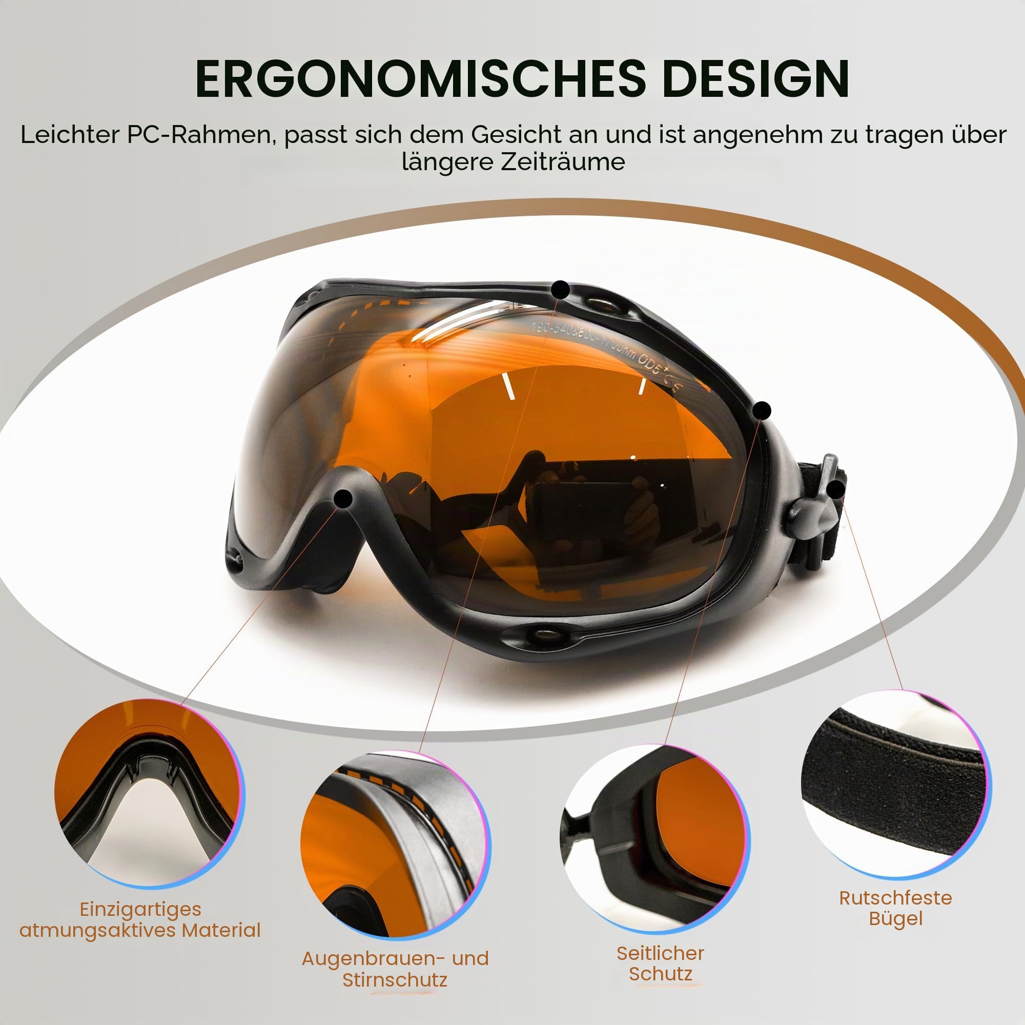 MCWlaser Laser Schutzbrille Brille OD5+,190-540nm & 800-1700nm Safety Glasses Goggles für Yag, Blue, Green Laser 355nm 405nm 445nm 450nm 455nm 520nm 532nm 808nm 980nm 1064nm Absorptionstyp EP-1 Typ 10