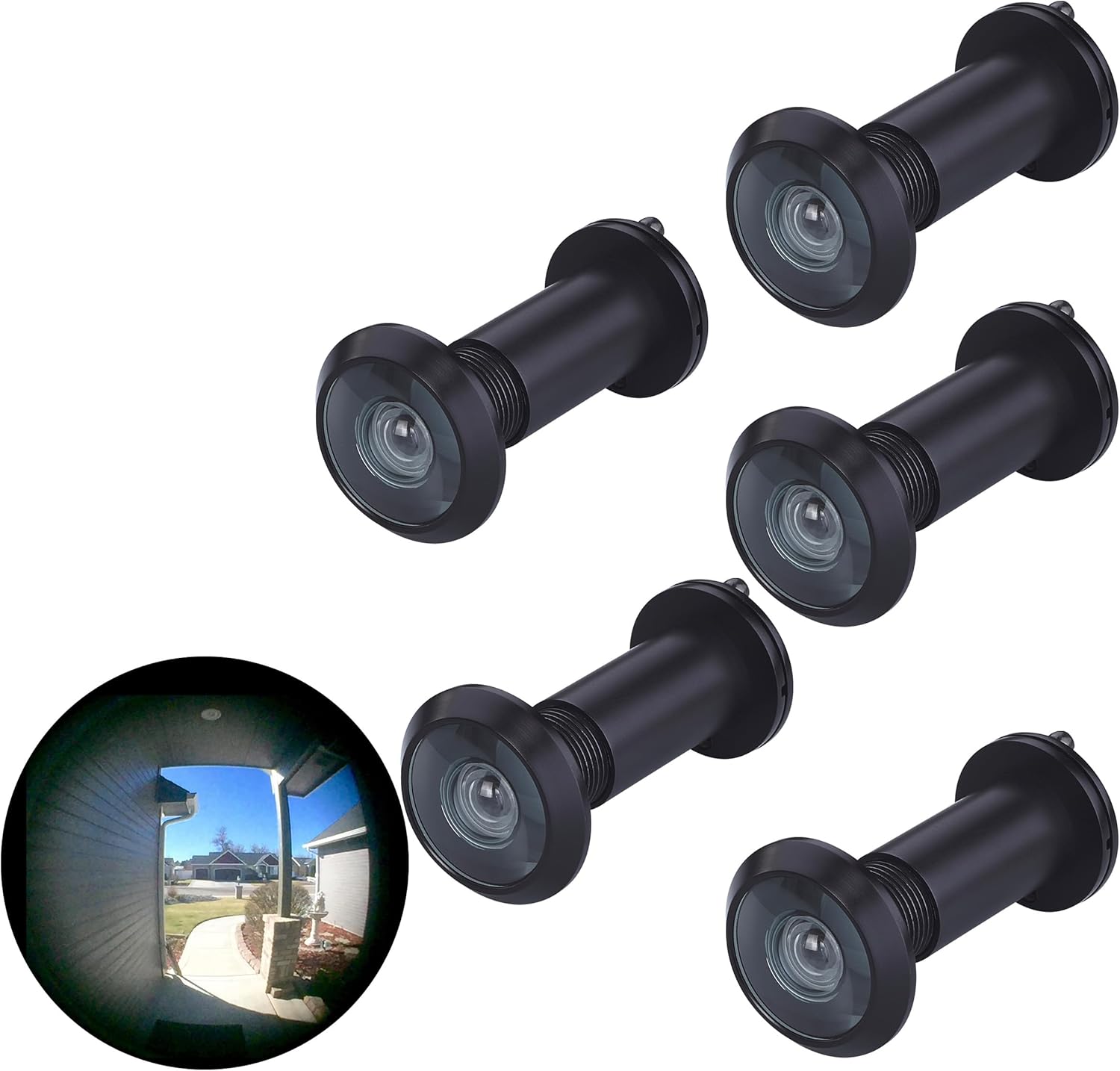 TOGU TG3016YG-BC UL Listed Solid Brass HD Glass Lens 220-degree Door Viewer Peephole with Heavy Duty Privacy Cover for 1-3/8" to 2-1/6" Doors, Matt Black Finish, 5Pack