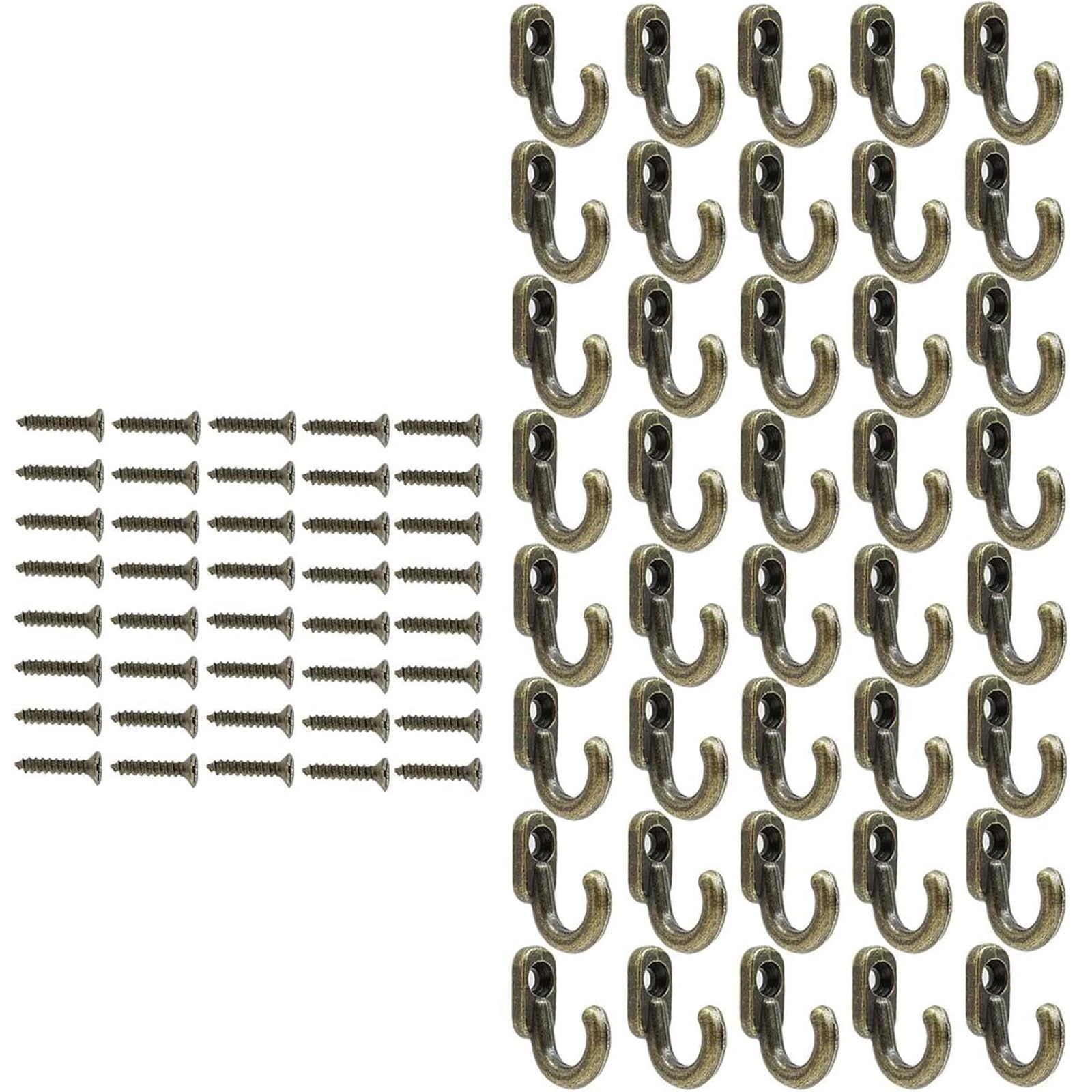 Piceioep 40pack Retros Bronze Iron Hook Featuring Included Hardware for Quick Installation for Any Space Retros Hook