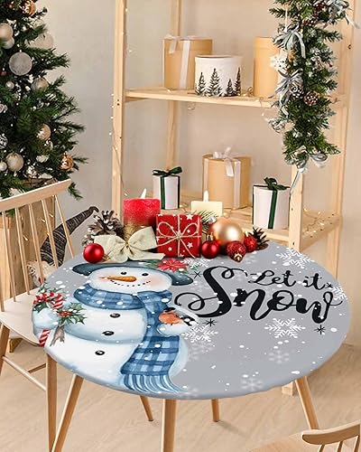 Miniatura 7 de Mantel redondo ajustable de Navidad para mesa redonda, mantel rojo floral de Navidad, mantel impermeable con borde elástico, mantel circular rojo de