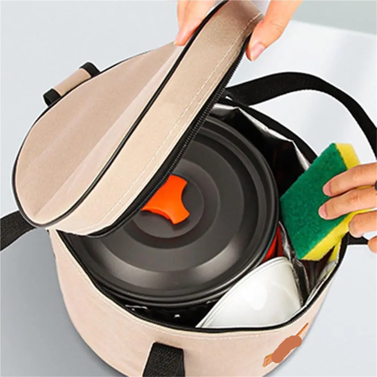 Camping Cookware Organizer Bag Borsa portaoggetti rotonda da campeggio, cestino da picnic portatile(Gray)