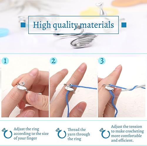 Miniatura 4 de 11 anillos de ganchillo, anillos de tensión de tejido ajustables, anillos de hilo de bucle para dedos, anillo de ganchillo para dedo, guía de gato,