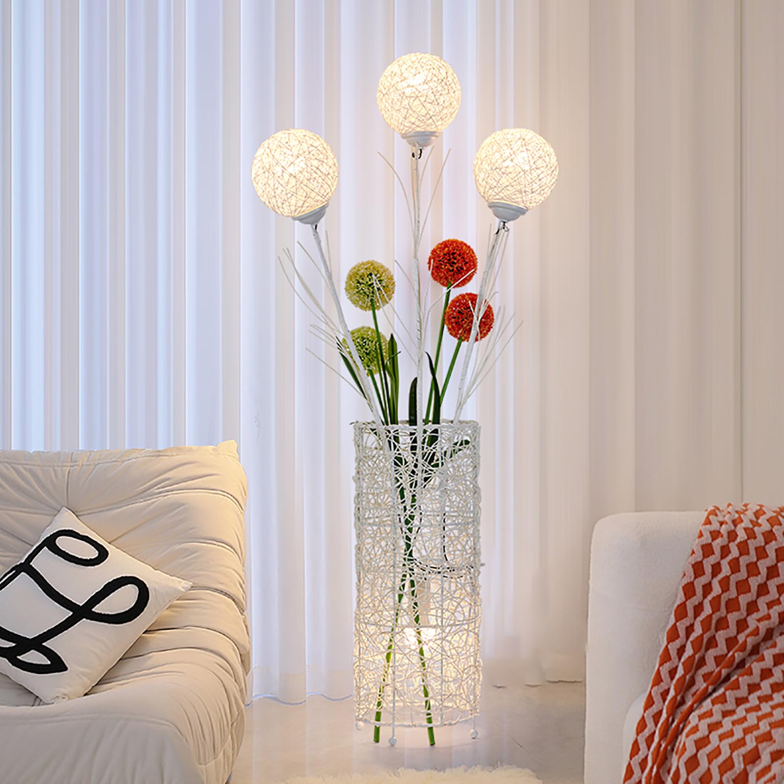 Lampadaire japonais rotin anti-lumière agressive avec variateur 3 couleurs