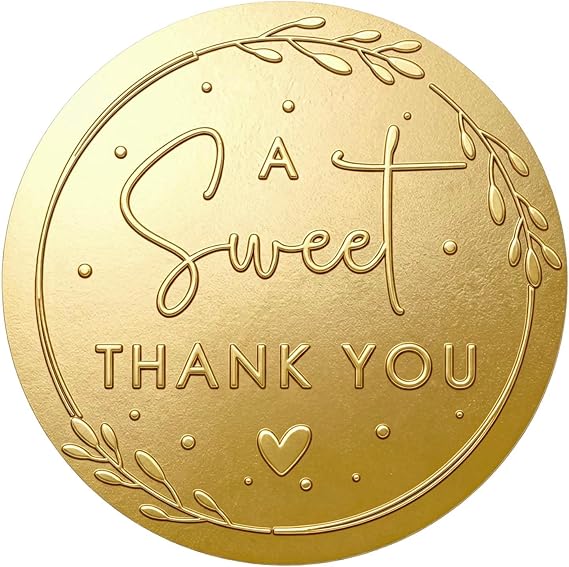 100 x A Sweet Thank You Embossed Sticker Labels Wedding Party Shower Favor Raised Gold Foil Stickers Sweet Treat Sticker for Wedding 1.57 (Gold)