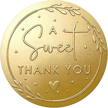 100 x A Sweet Thank You Embossed Sticker Labels Wedding Party Shower Favor Raised Gold Foil Stickers Sweet Treat Sticker for Wedding 1.57 Gold