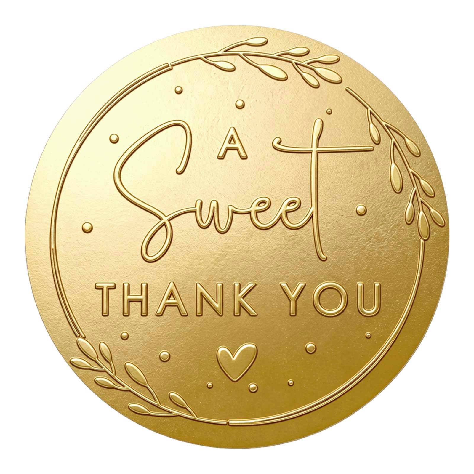 Photo 1 of 100 x A Sweet Thank You Embossed Sticker Labels Wedding Party Shower Favor Raised Gold Foil Stickers Sweet Treat Sticker for Wedding 1.57” (Gold)