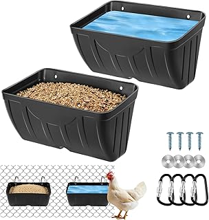 Chicken Feeder Waterer,Hanging Goat Feeders,5 Quart*2 Pack,Feeder Trough for Sheep Duck Poultry Dog, Fence Feeder Trough Livestock Feeding Container, Chicken Coop Accessories,Black