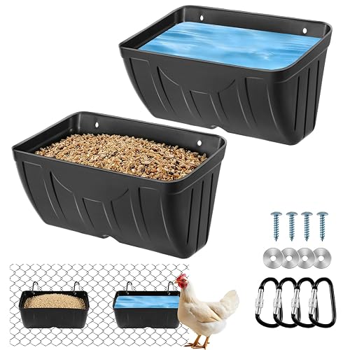 Chicken Feeder Waterer,Hanging Goat Feeders,5 Quart*2 Pack,Feeder Trough for Sheep Duck Poultry Dog, Fence Feeder Trough Livestock Feeding Container, Chicken Coop Accessories,Black