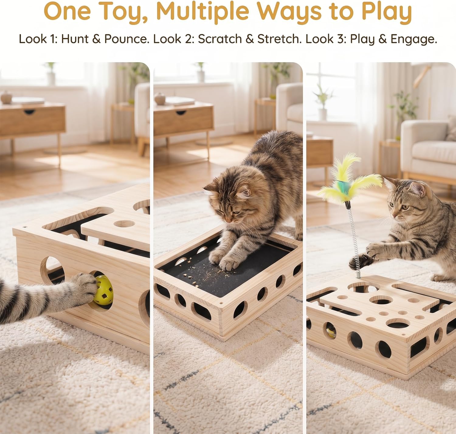 Rufftopia Cat Claw Saver. an Interactive Cat Scratching Toy with A Built-in Scratching Surface that Naturally Cleans Cat Paws. It Also Features A Treat Maze and is Easy to Assemble.