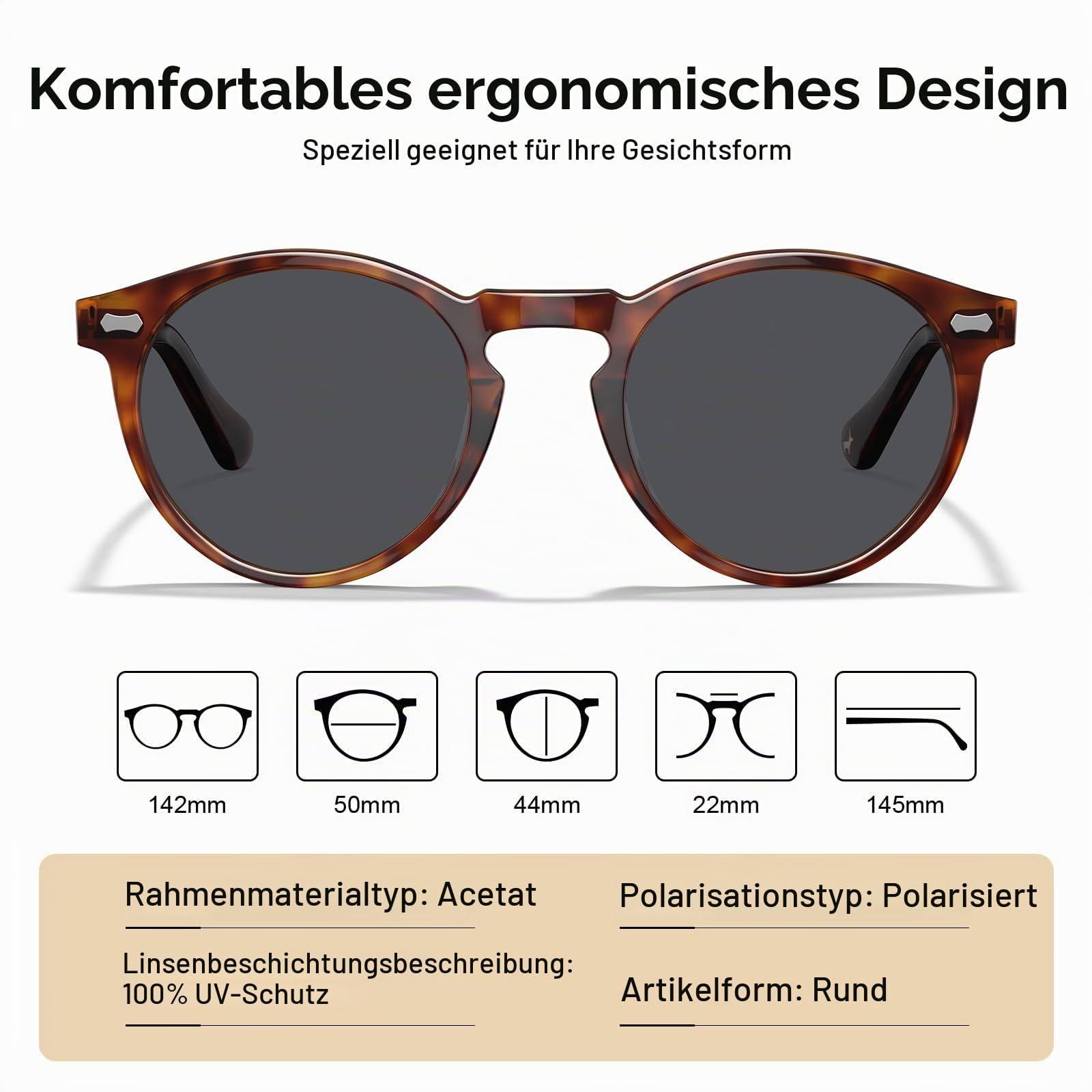 CARFIA Polarisierte Sonnenbrille Herren Runde Fahrenbrille mit Lederetui | Schöne Männer Brille mit angenehmer Abdunkelung, Leicht, Tägliche UV Schutz, Für Autofahren, Angeln, Wandern