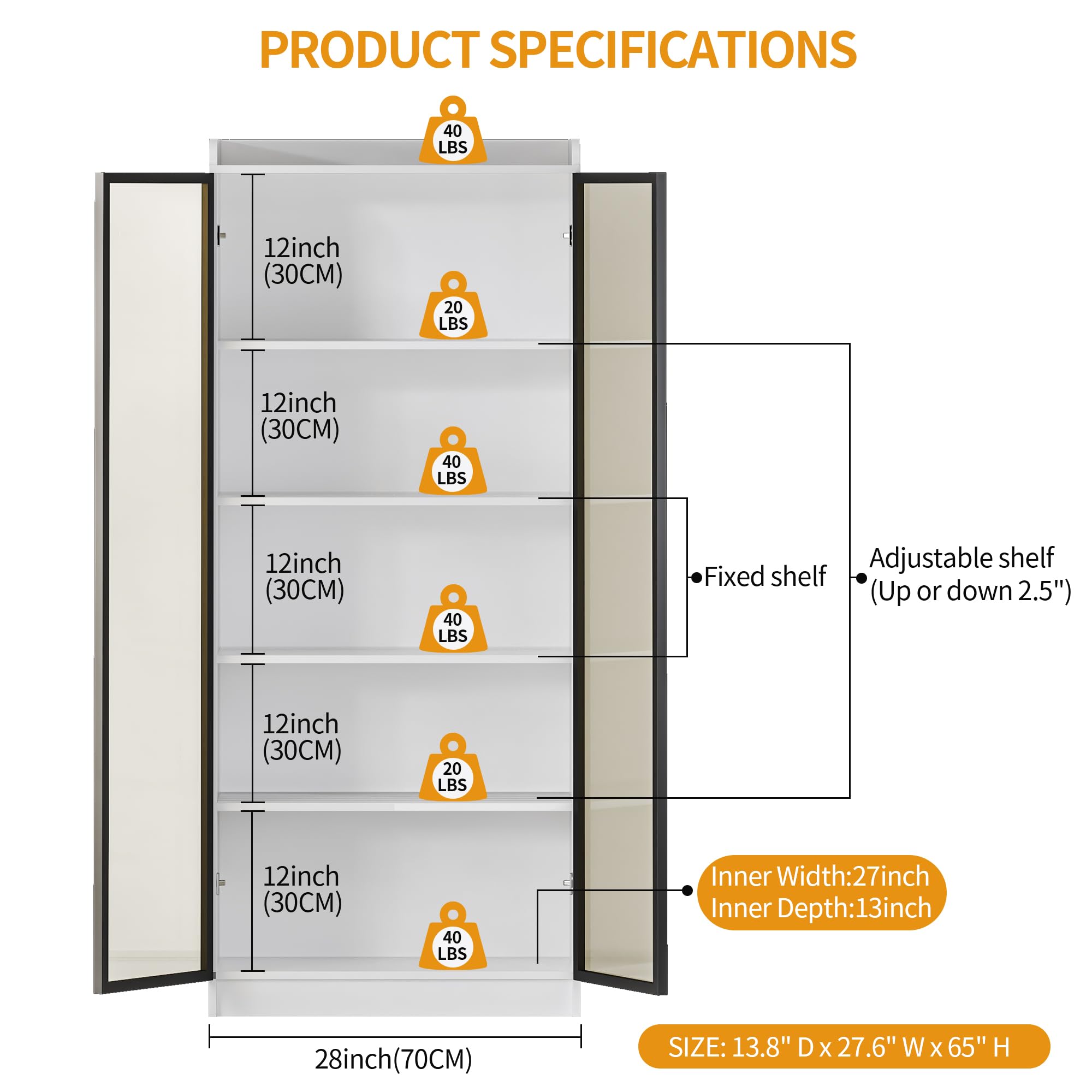 Vitrina Expositora con Iluminación LED - Vitrinas para Coleccionistas,Vitrina Cristal con Sensores,5 Estantes Regulables en Altura y Puerta Acrílica para Salón,Dormitorio,Blanco