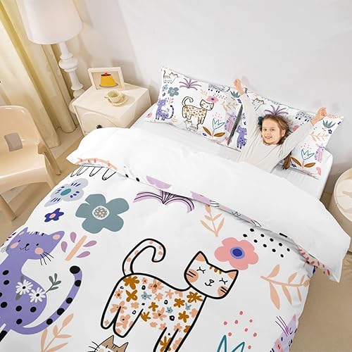 Vista 162 de Feelyou Funda de edredón de perro de dibujos animados, juego de ropa de cama para niños y niñas, perros y flores, funda de edredón con plantas Multi