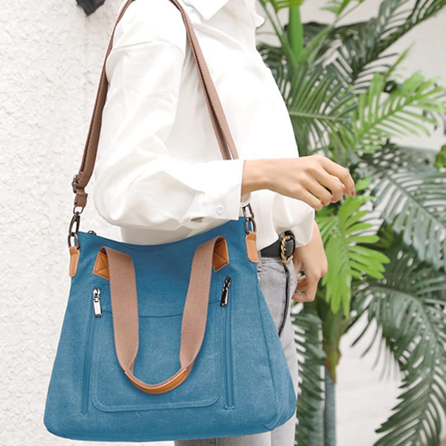 Sunshinejing Women's Canvas Tote Bag Work Shoulder Crossbody Bags Vintage Multi-pocket Handbags - Image 5