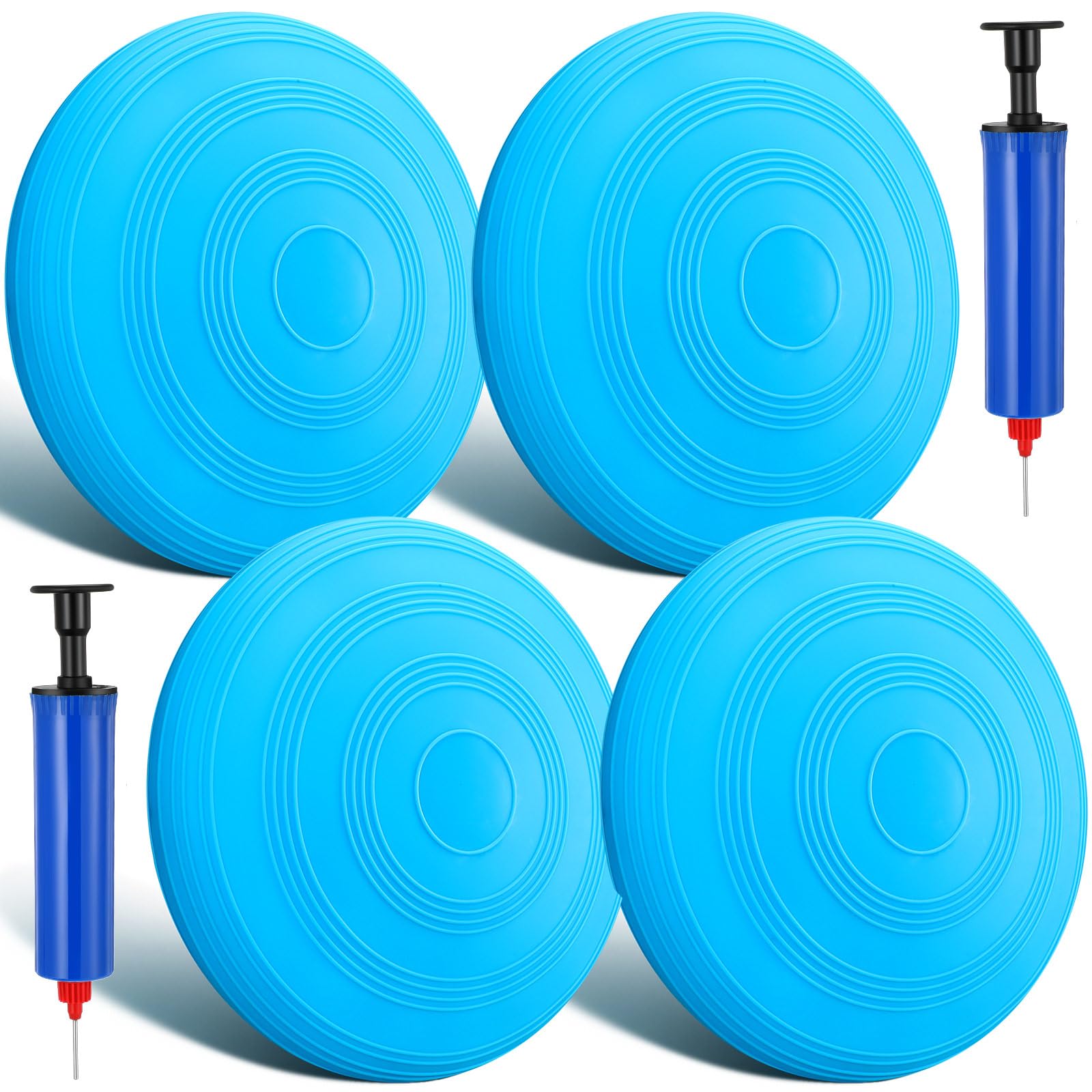 4 Pcs Wobble Cushion Wiggle Seat Wobble Seat Kids Balance Disc Inflated Stability Core Trainer with 2 Pumps for Exercise Relief Core Strength Sitting Home Office Desk Classroom Sensory Chair