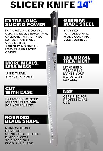 Miniatura 5 de Dalstrong Cuchillo extra largo para rebanar y tallar - 14 pulgadas - Serie Gladiator Elite - Acero alemán HC - Mango G10 - Funda incluida -