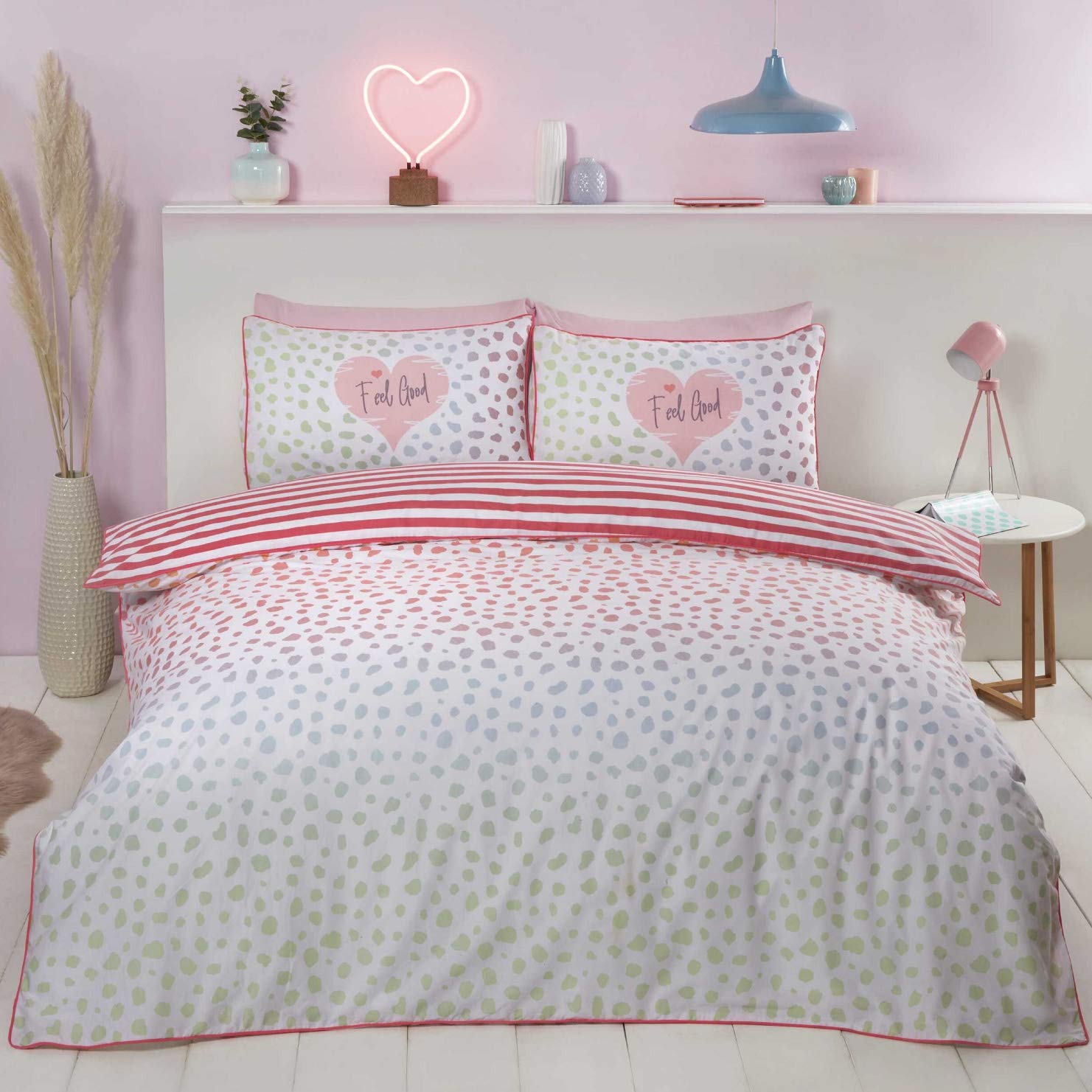 Rapport Home Blush Pink Rapport Dalmatian Blush Piped Edged Finish Single Duvet Cover Bedding Set, Multi