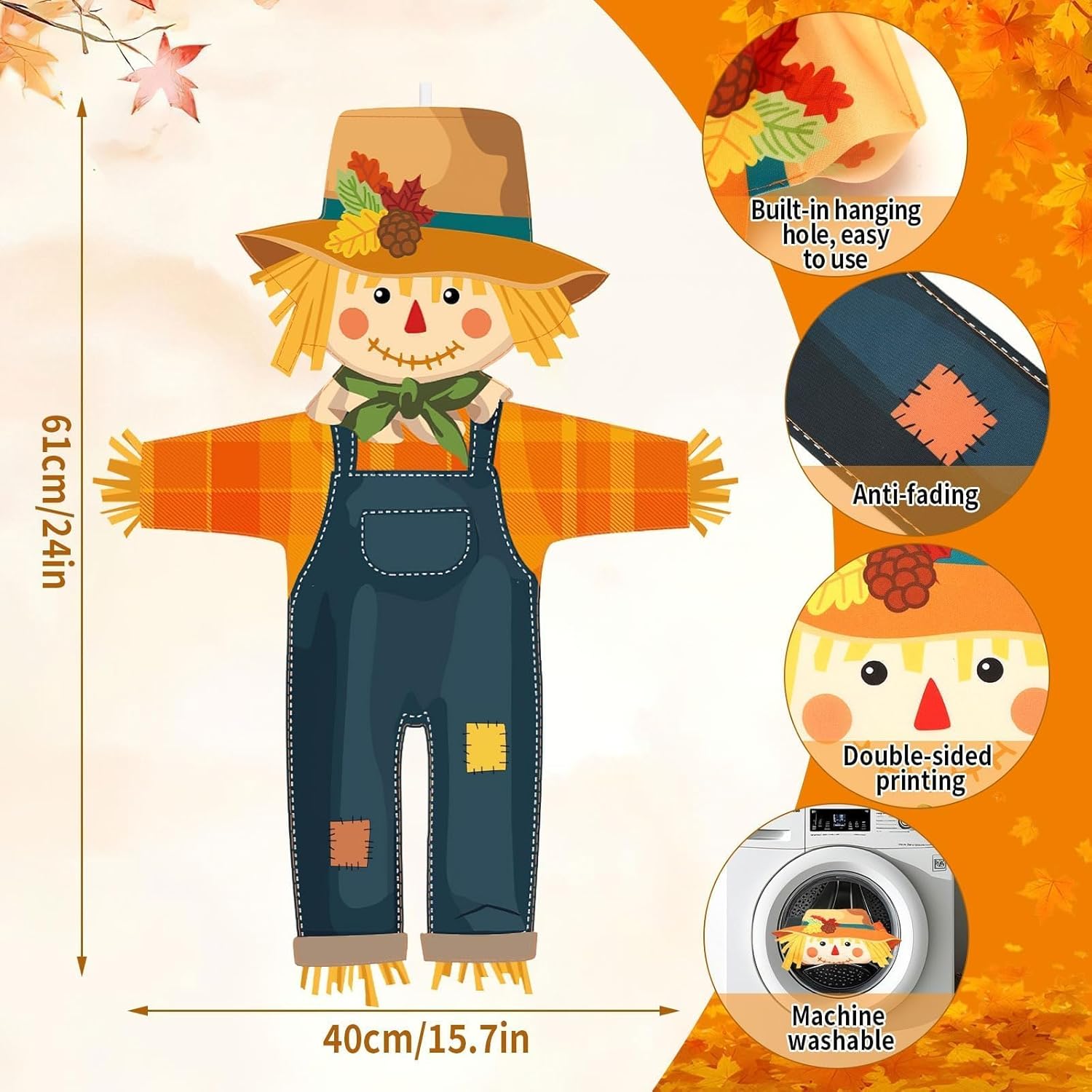 NOVWANG Fall Scarecrow Garden Flag, 26.8 x 19.7 Inch Double Sided Outdoor Yard Banner Seasonal Fall Decor for Garden Porch Lawn Patio - Image 2