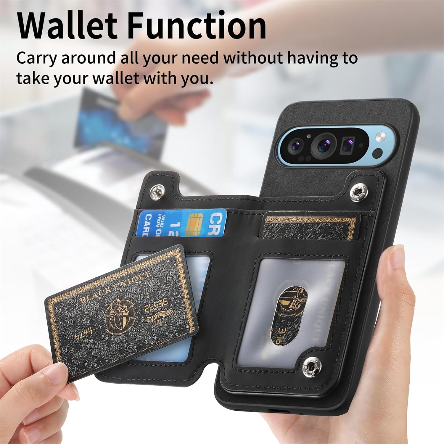 Asuwish Compatible with Google Pixel 9 5G Wallet Case and Tempered Glass Screen Protector Magnetic Detachable Flip Card Slot Holder Stand Cell Accessories Phone Cover for Pixel9 Nine Women Men Black
