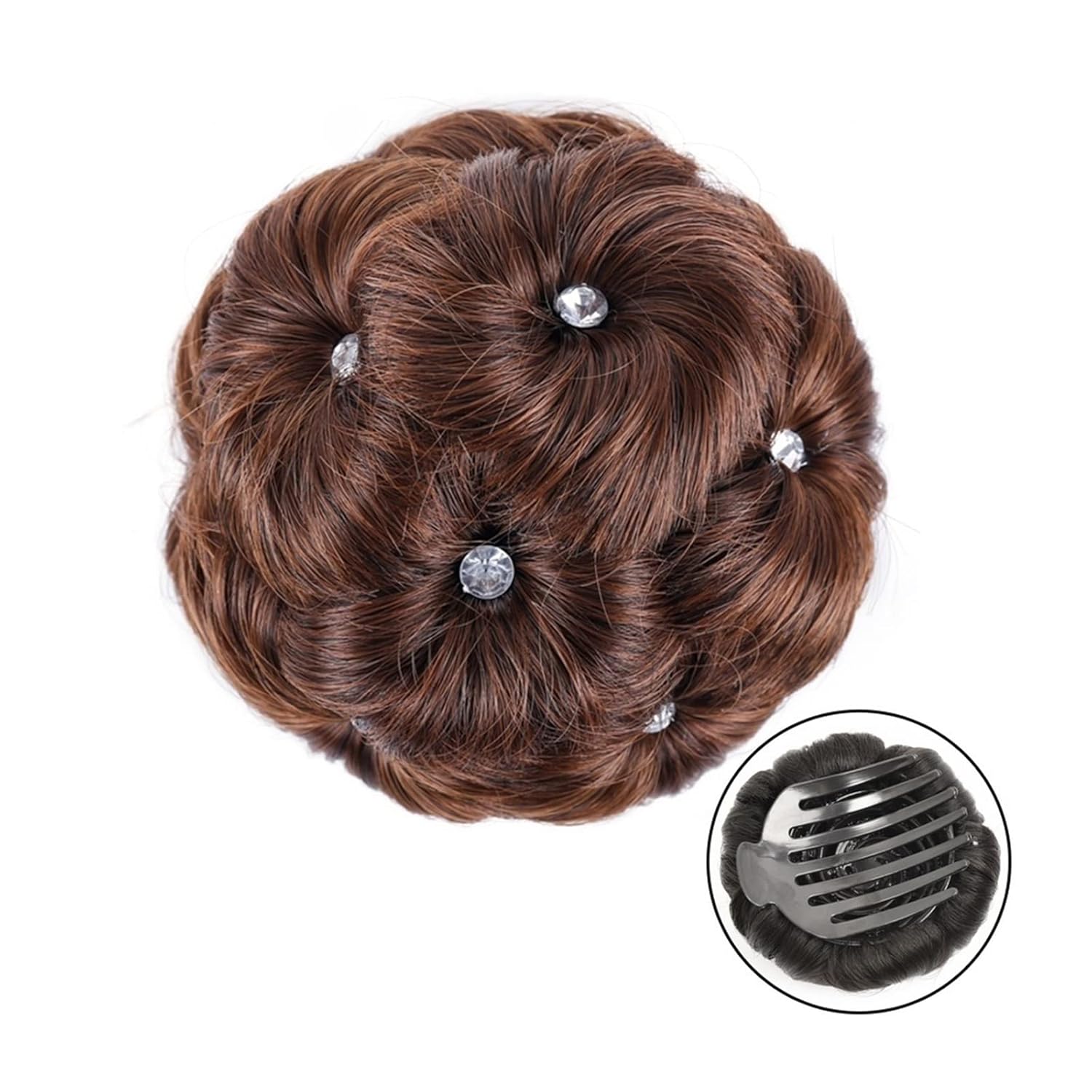 Bun Hair Pieces for Women Synthetic Ponytail Bun Elegant Braided Bun Claw Clip Bun Hair Accessories with Rhinestone Bun Women Hair Accessories Messy Bun Hair Piece(Light brown,A)