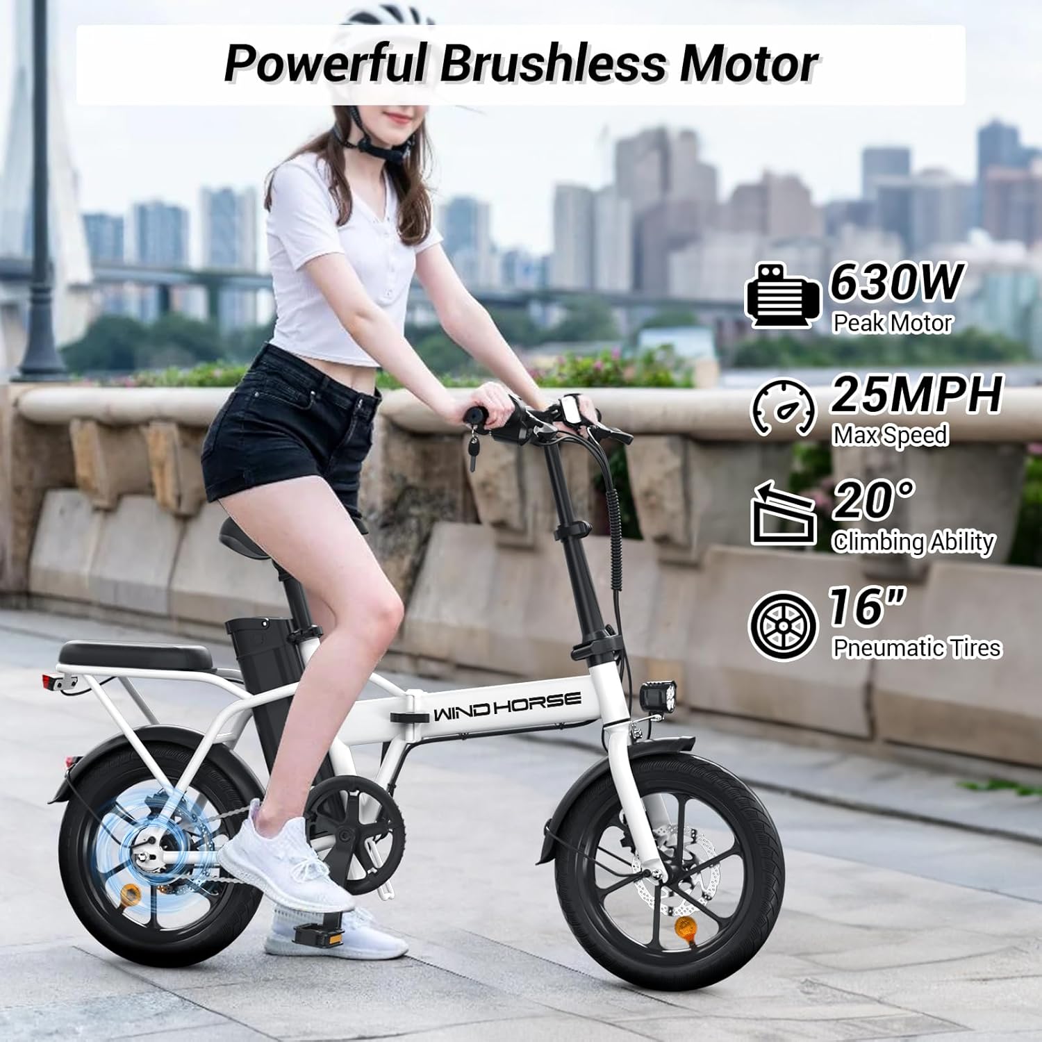 RIDWIND 16" Folding Electric Bike Adults, Peak 630W Adult Electric Bicycles, Up to 25 MPH and 35 Miles Foldable Ebikes, Electric Bike for Teens with 36V 8Ah Removable Battery, UL2849 Certificate
