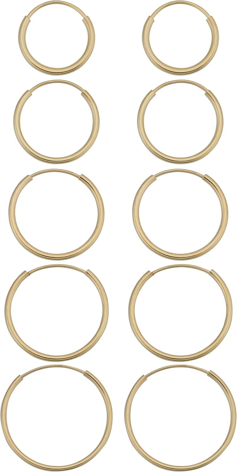 14k Yellow Gold 1mm Thick Round Tube Endless Hoop Earrings (10, 12, 14, 16 or 18 mm)