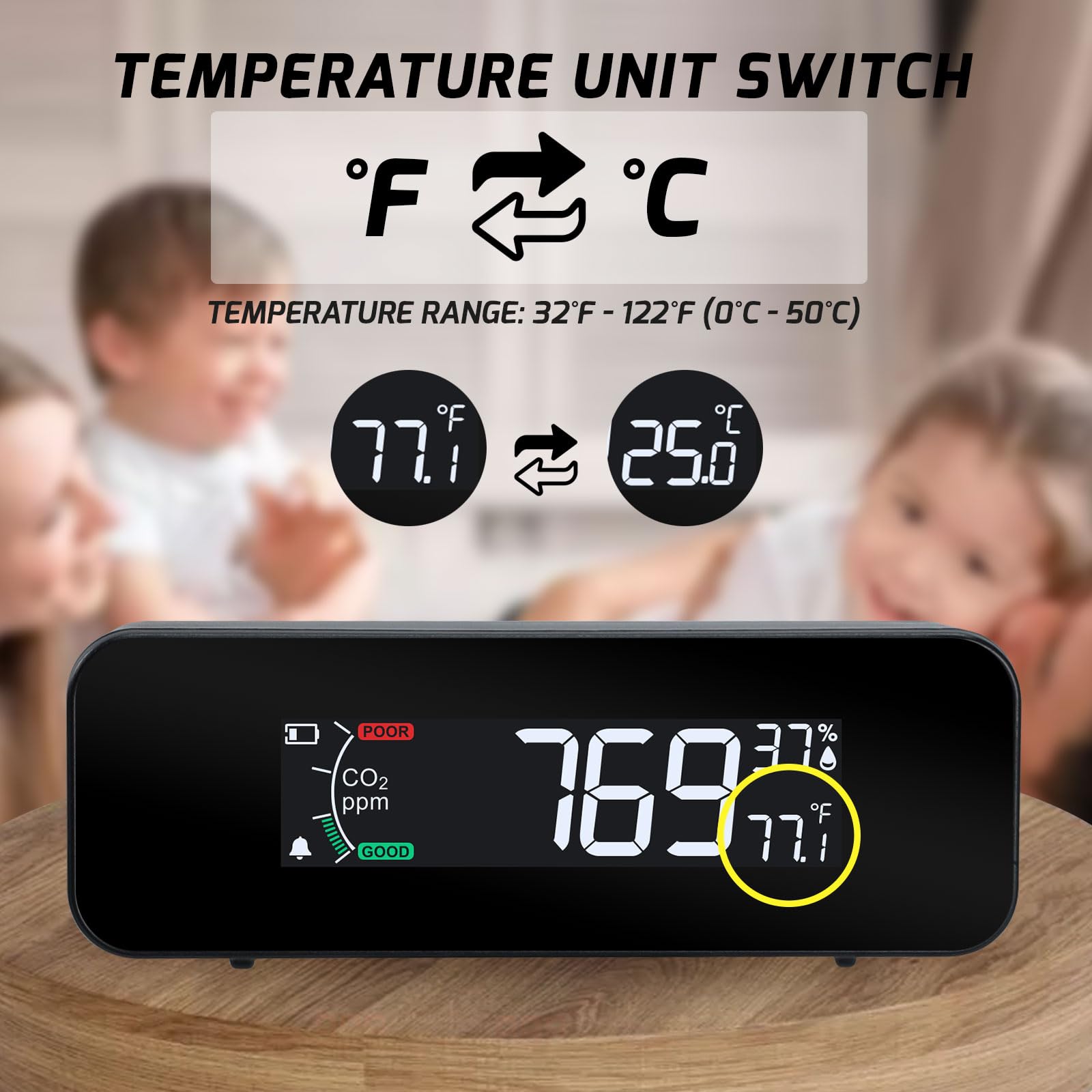 Monitor de CO2 portátil, medidor de CO2, 0 ~ 5000 pppm, detector de dióxido de carbono, mide CO2, temperatura, humedad, calidad del aire, monitor de CO2 con indicador y alarma de zumbador, detector de