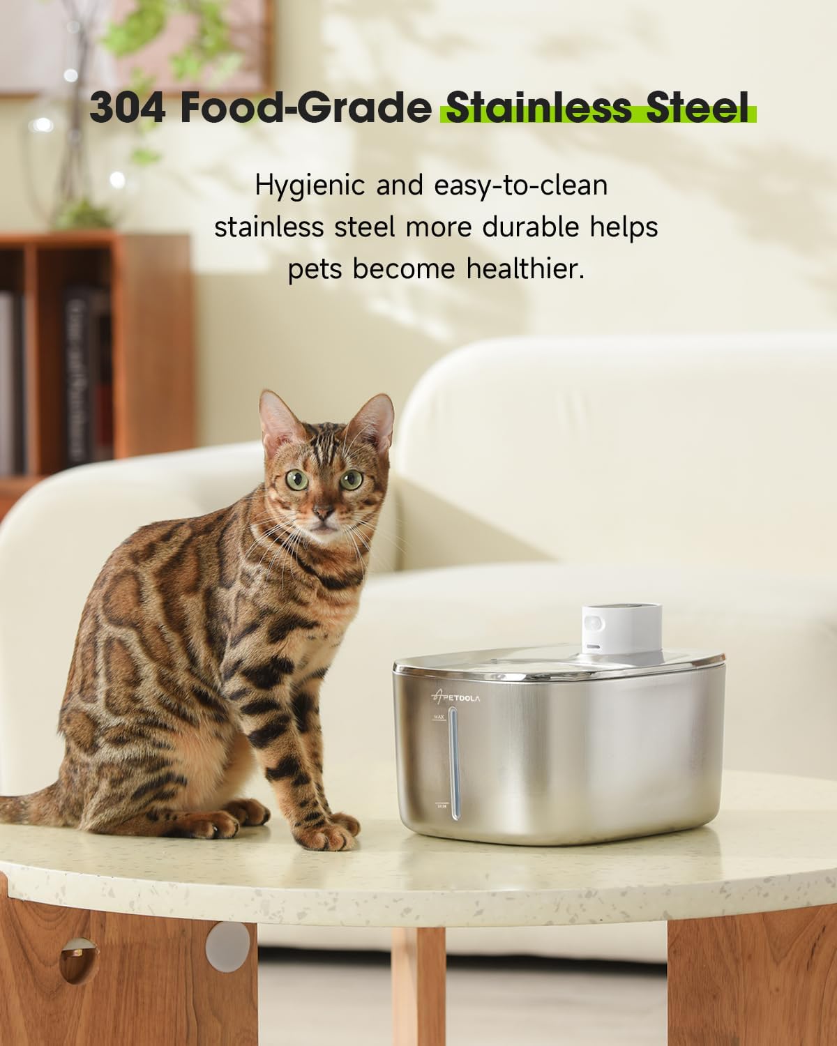 Wireless Cat Water Fountain Stainless Steel,135floz/4L Battery Operated Automatic Pet Fountain,Cordless Cat Water Dispenser Pet Drinking Water Fountain for Multicat Cats Dog Outdoor - Image 4