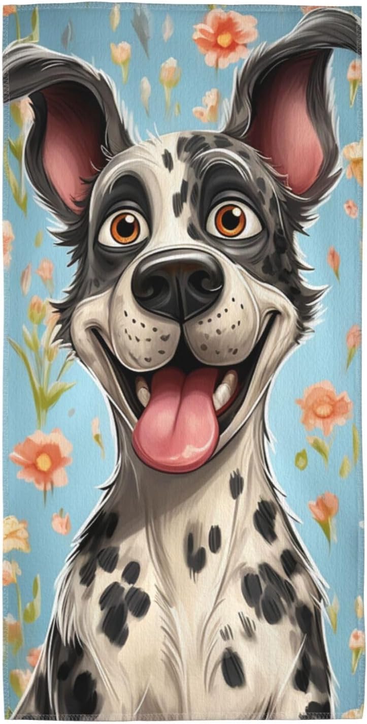 Fun Dogs Bath Towels 12″x24″ Lightweight Microfiber Fingertip Hand Towels Wash Coths Quick Dry Absorbent Gym Towel Ultra Soft Beach Towel for Yoga, Hotel, Spa, Travel